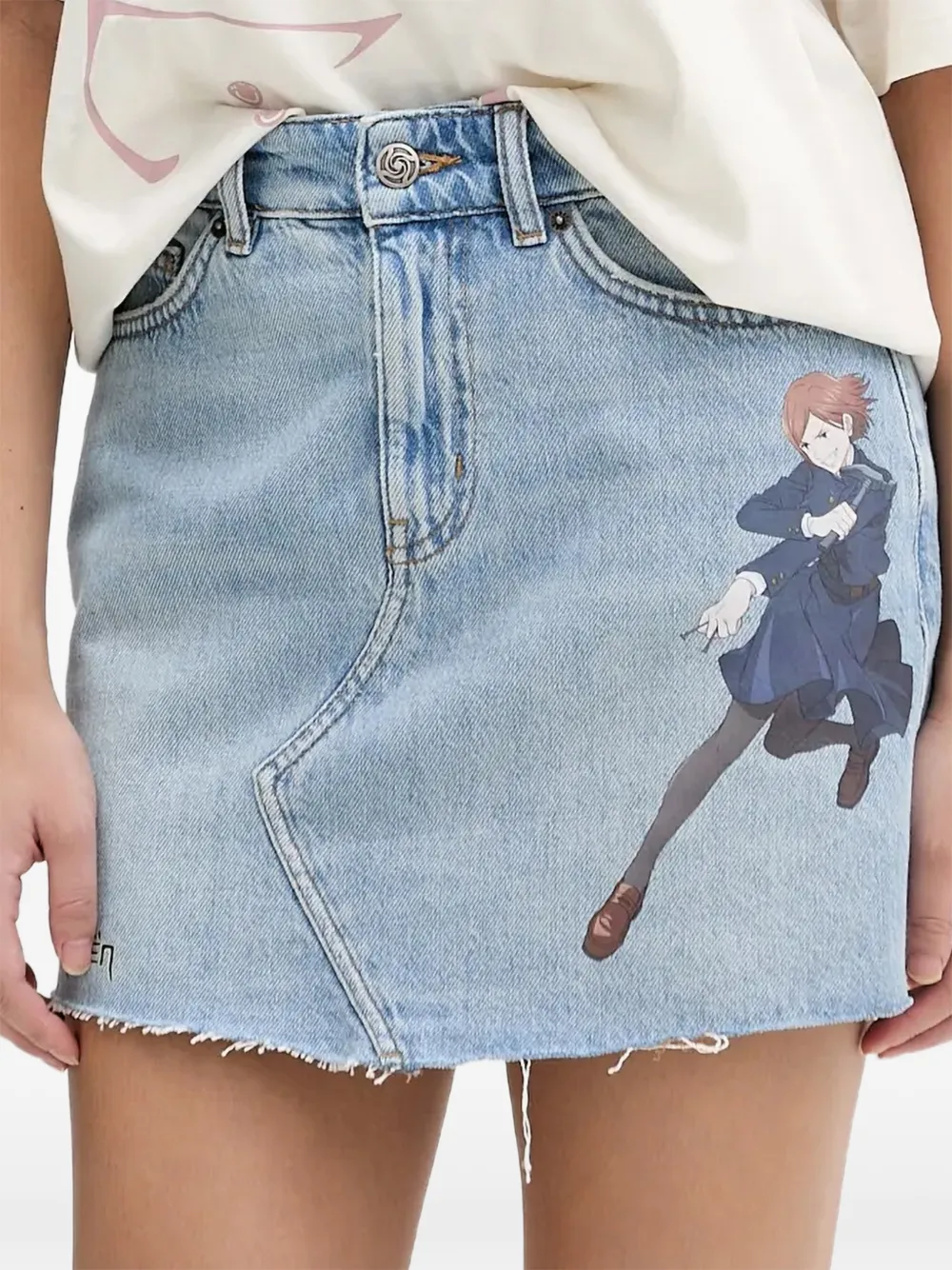HUGO x Jujutsu Kaisen frayed denim mini skirt - Blu