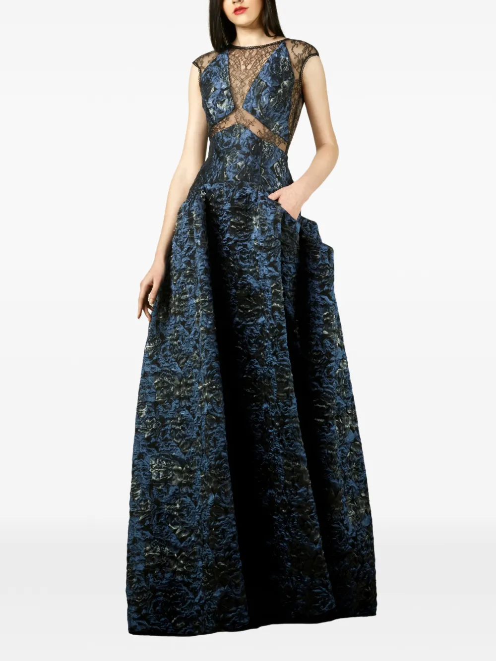 Gemy Maalouf Abito lungo in pizzo - Blu