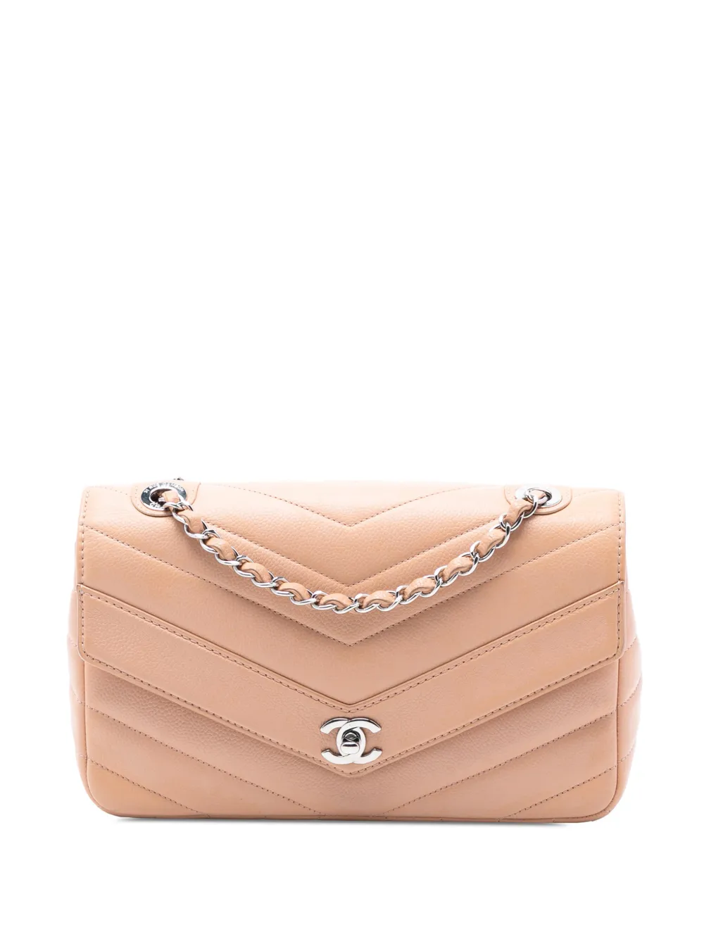 CHANEL Pre-Owned Borsa a spalla Data Center Envelope media in pelle Caviar con motivo Chevron e battente 2017-2018 - Marrone