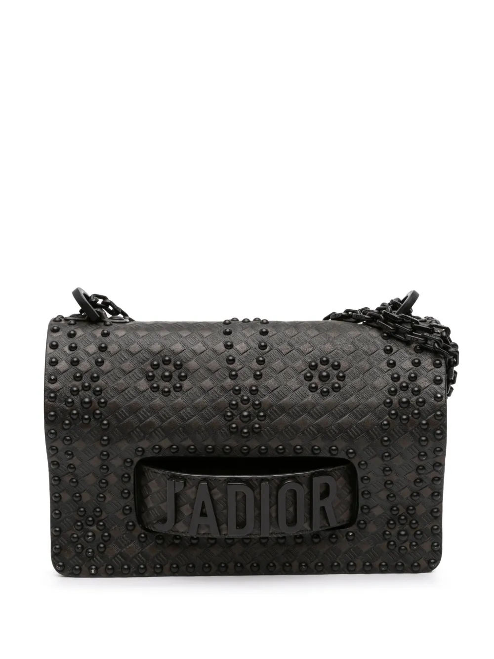 Christian Dior Pre-Owned 2018 Medium Embossed Calfskin Studded JAdior Chain Flap shoulder bag - Nero