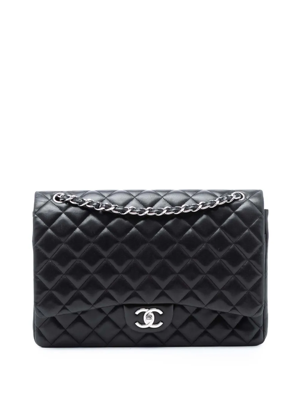 CHANEL Pre-Owned Borsa a spalla Maxi Classic Double Flap in pelle di agnello 2011 - Nero