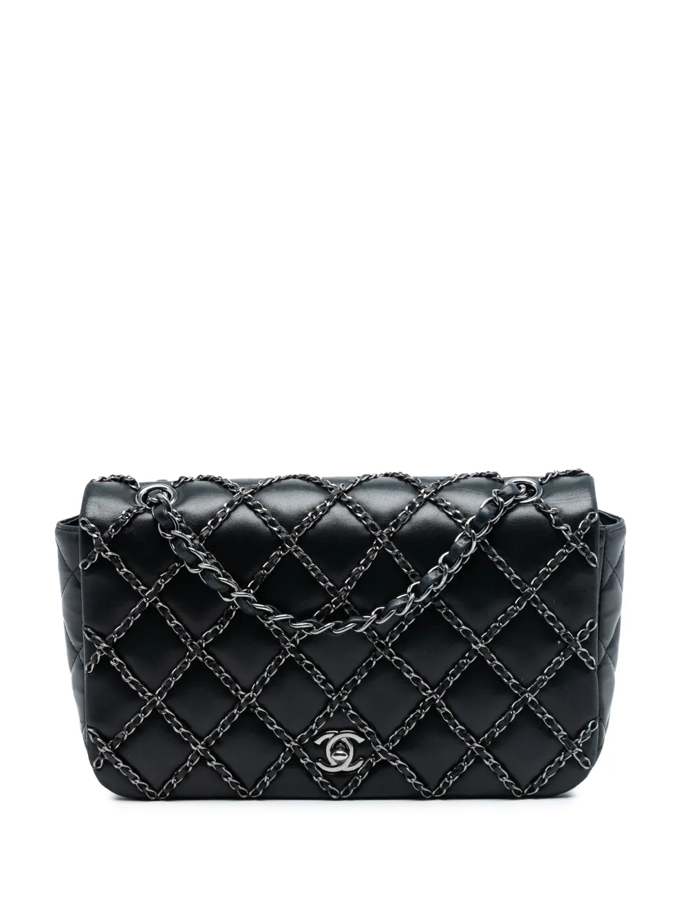 CHANEL Pre-Owned Borsa a spalla CC in pelle di agnello trapuntata con catena e battente 2014 - Nero
