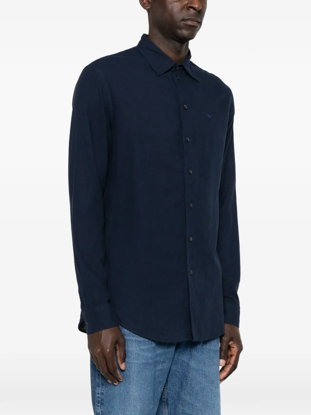 Emporio Armani Overhemd met knoopsluiting en logo op de borst Blauw