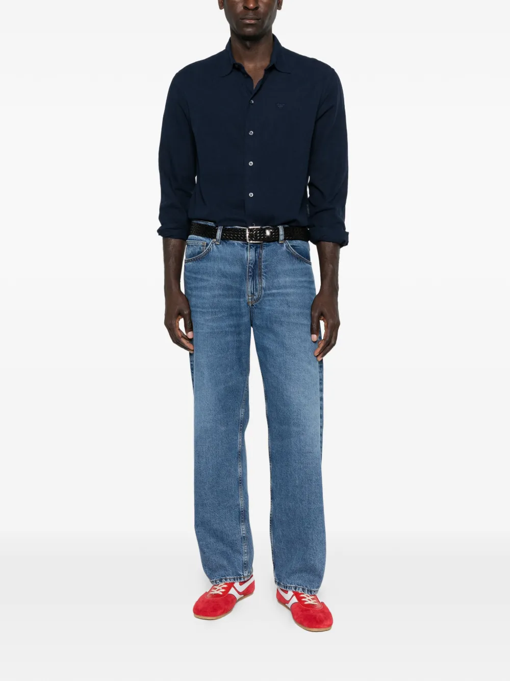 Emporio Armani Overhemd met knoopsluiting en logo op de borst Blauw