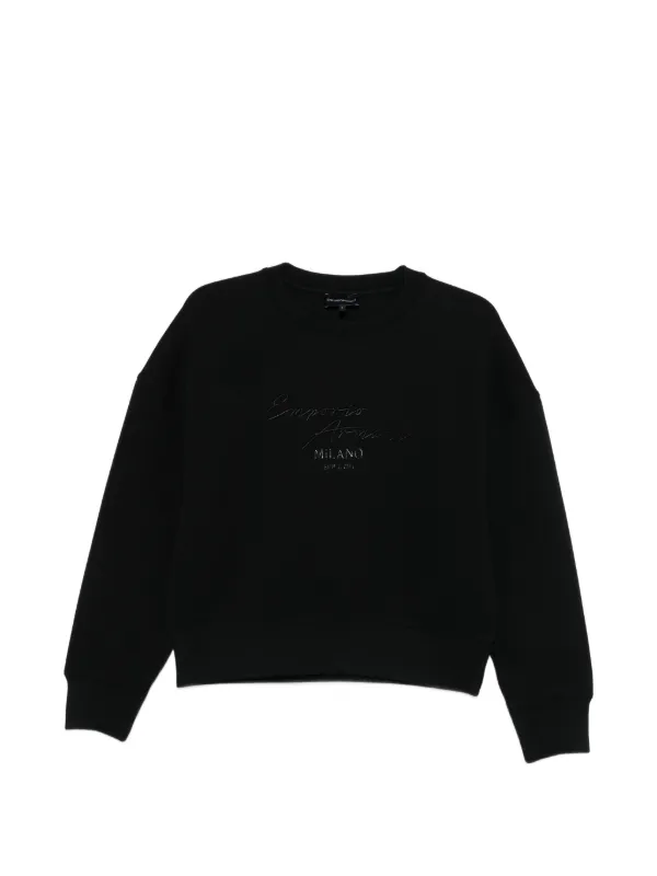 Emporio Armani クロップドスウェット ブラック Emporio Armani ロゴ スウェットシャツ | ブラック | FARFETCH JP