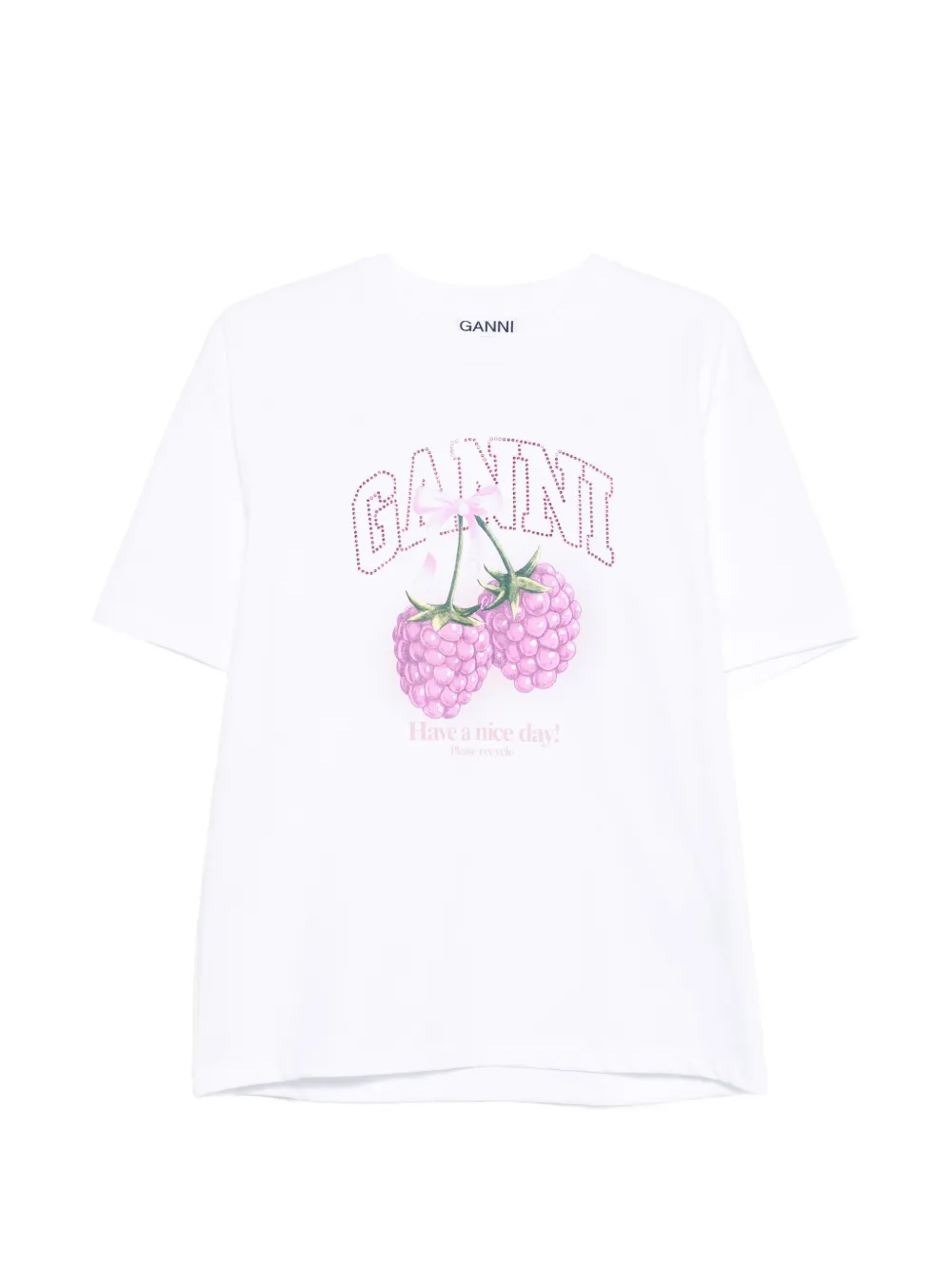 GANNI raspberry graphic T-shirt - Bianco