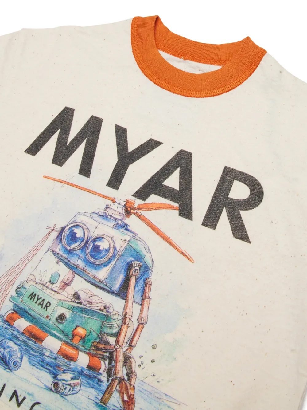  Myar Kids Robot-print Crew-neck T-shirt - Neutrals 