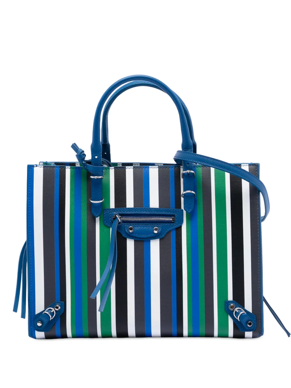 Balenciaga Pre-Owned 2017 Mini Leather Striped Papier A6 Zip Around satchel - Blu