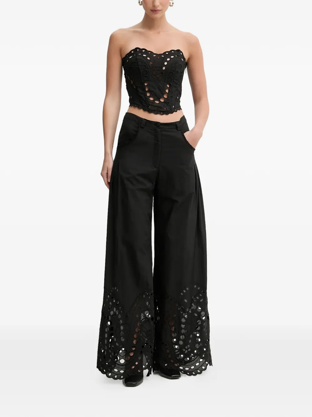  Charo Ruiz Ibiza Ray Eyelet Wide Trousers - Black 