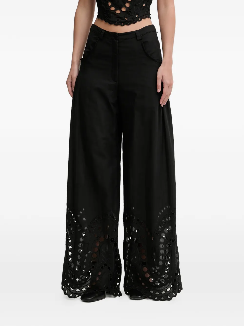 Charo Ruiz Ibiza Ray eyelet wide trousers - Nero