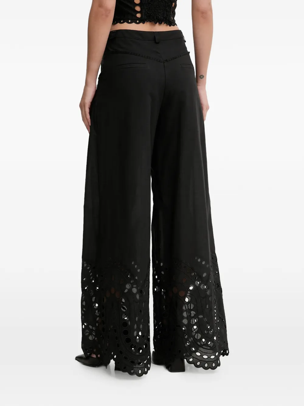  Charo Ruiz Ibiza Ray Eyelet Wide Trousers - Black 