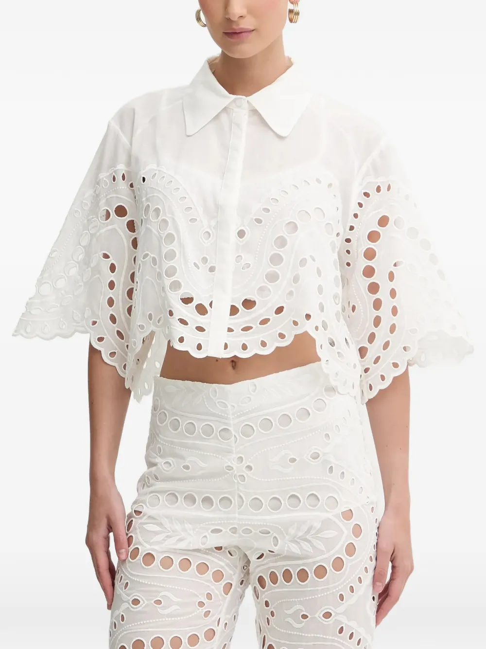 Charo Ruiz Ibiza Storm scallop-trim eyelet blouse - Bianco