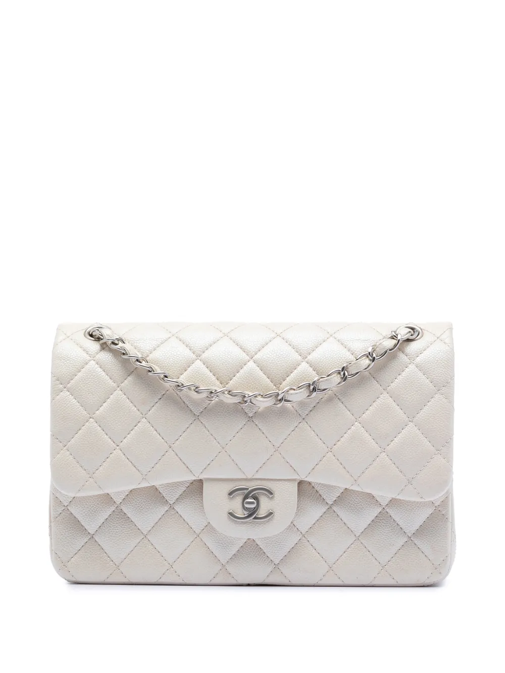 CHANEL Pre-Owned 2014-2015 Jumbo Classic Iridescent Caviar Double Flap shoulder bag - Bianco