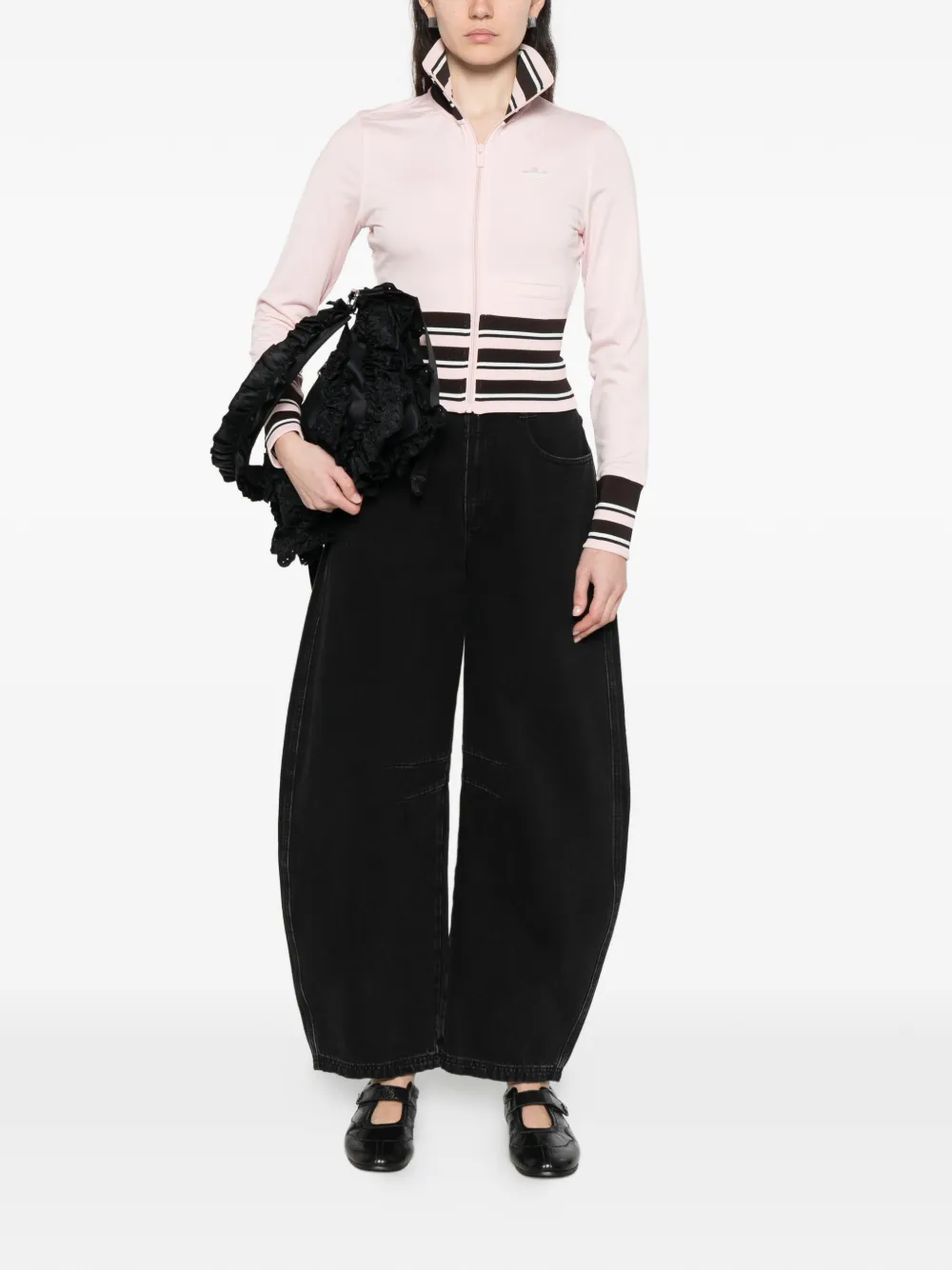  Adidas Striped Zipped Sweater - Pink 