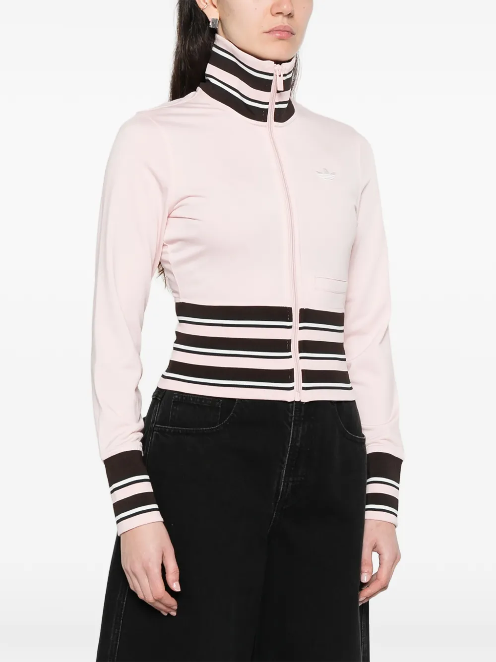  Adidas Striped Zipped Sweater - Pink 