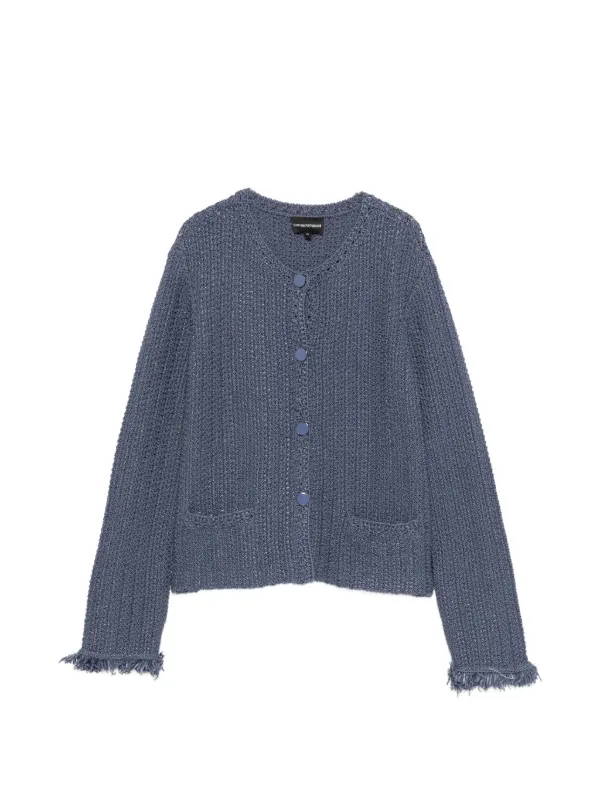 Emporio Armani Check-effect Knit Jacket in Blue
