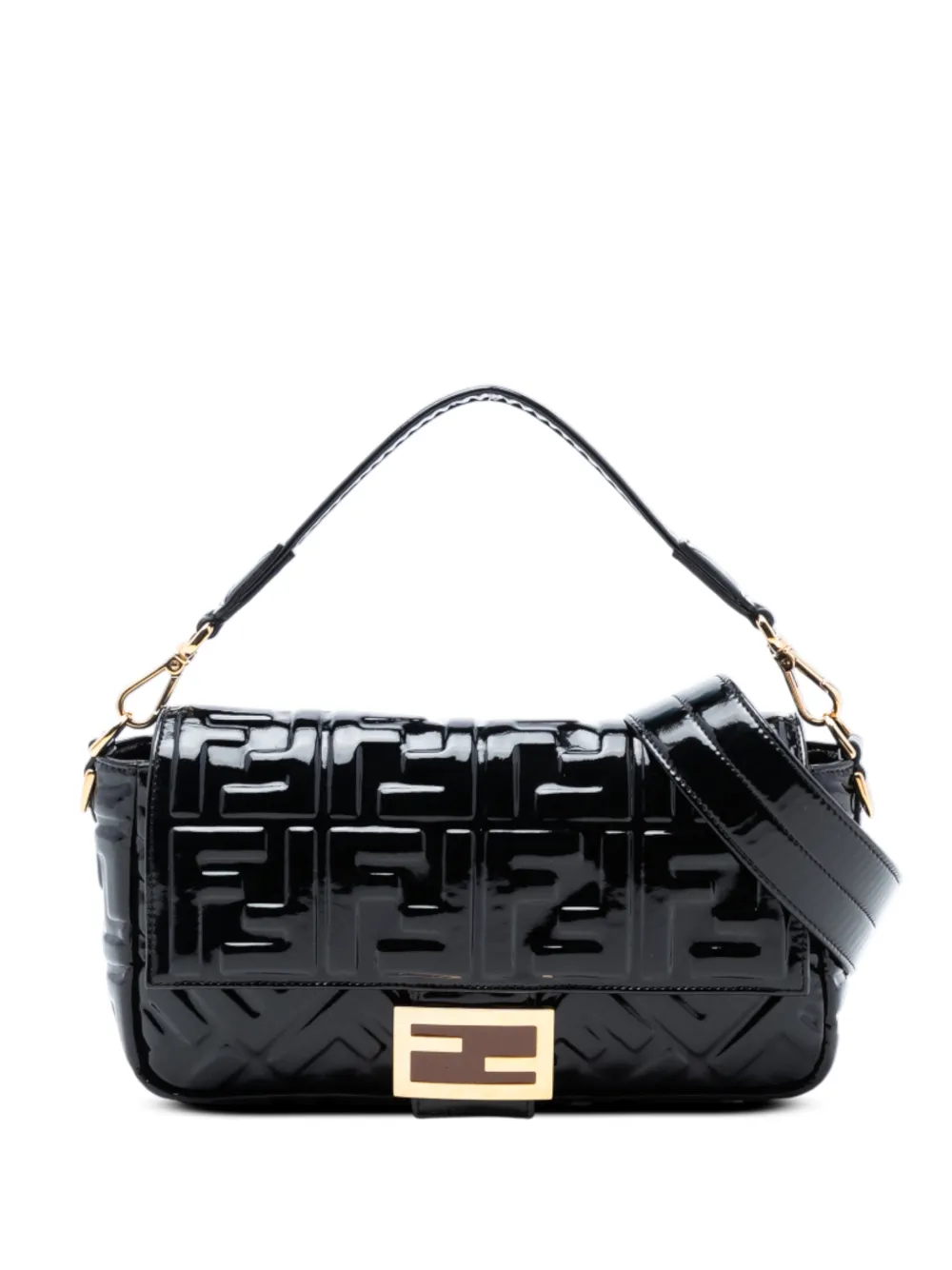 Fendi Pre-Owned Borsa a tracolla Baguette media lucida con motivo Zucca goffrato 2000-2010 - Nero