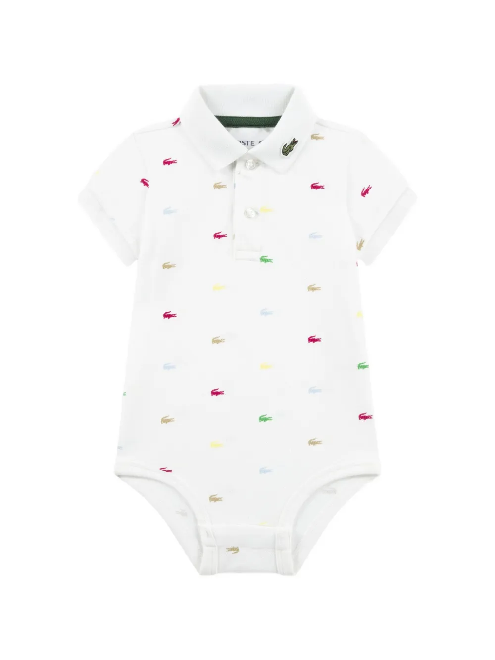 Lacoste Kids logo-pattern collared babygrow - Bianco