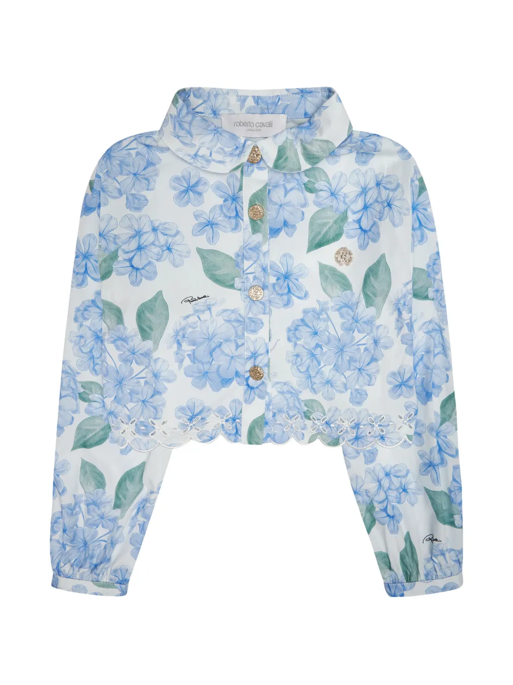 Roberto Cavalli Junior floral print scalloped top - White