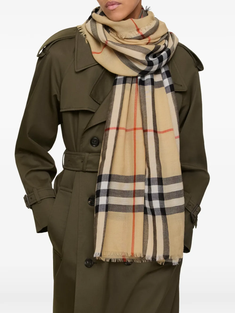 Burberry Geruite wollen sjaal Beige