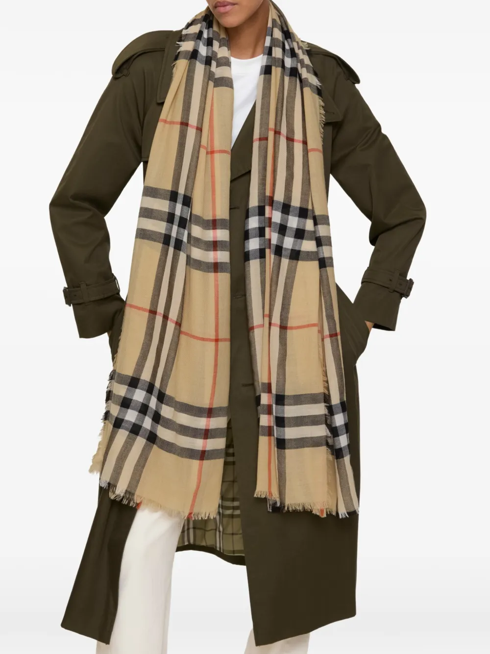 Burberry Geruite wollen sjaal Beige