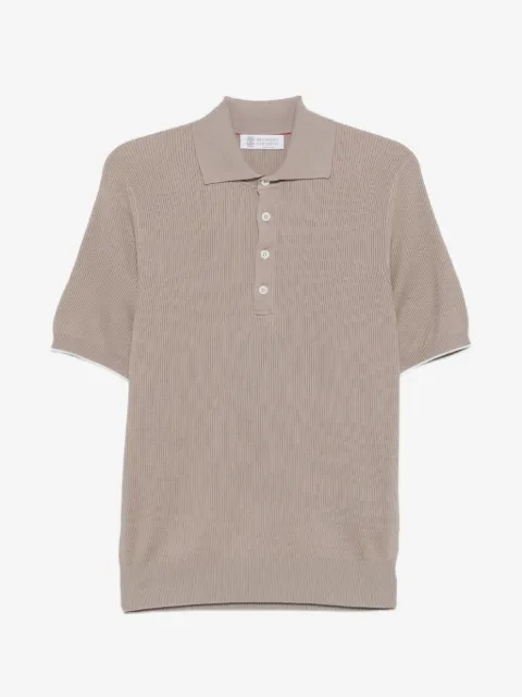 Brunello Cucinelli half english ribbed knit polo shirt