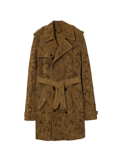 Burberry mid-length paisley suede Lawshall trench coat