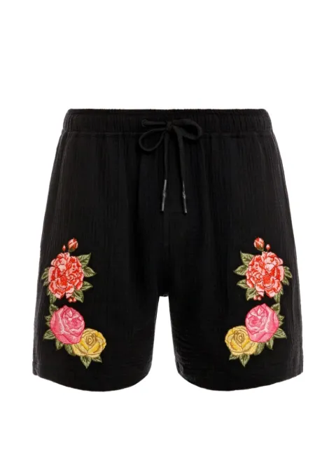 Agua Bendita Cece flower-embroidered elasticated-waistband shorts