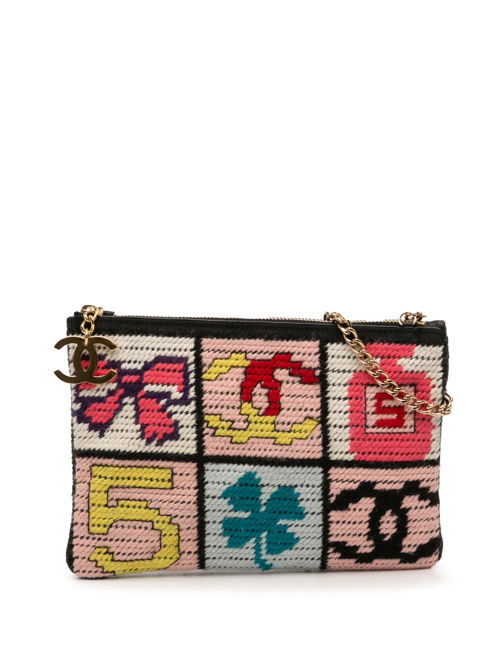 CHANEL Pre-Owned 2003-2004 Wool Needlepoint Precious Symbols Pochette handbag - Nero