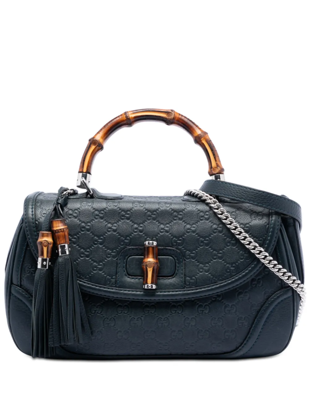Gucci Pre-Owned 2016-2026 Large Guccissima New Bamboo Top Handle Bag satchel - Blu