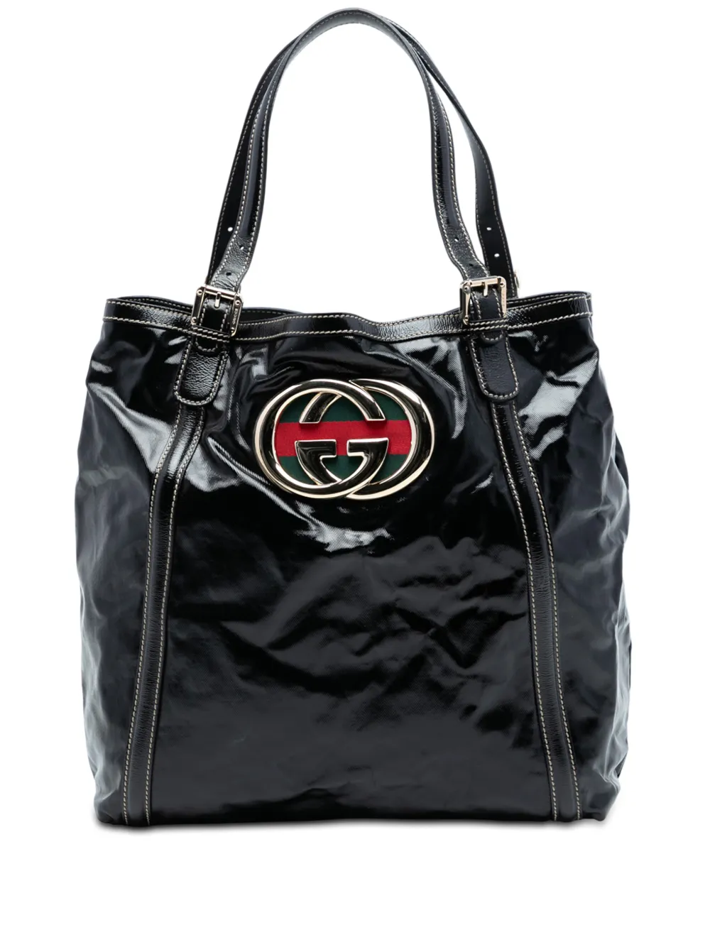 Gucci Pre-Owned Borsa tote Patent Dialux Britt Web 2016-2026 - Nero