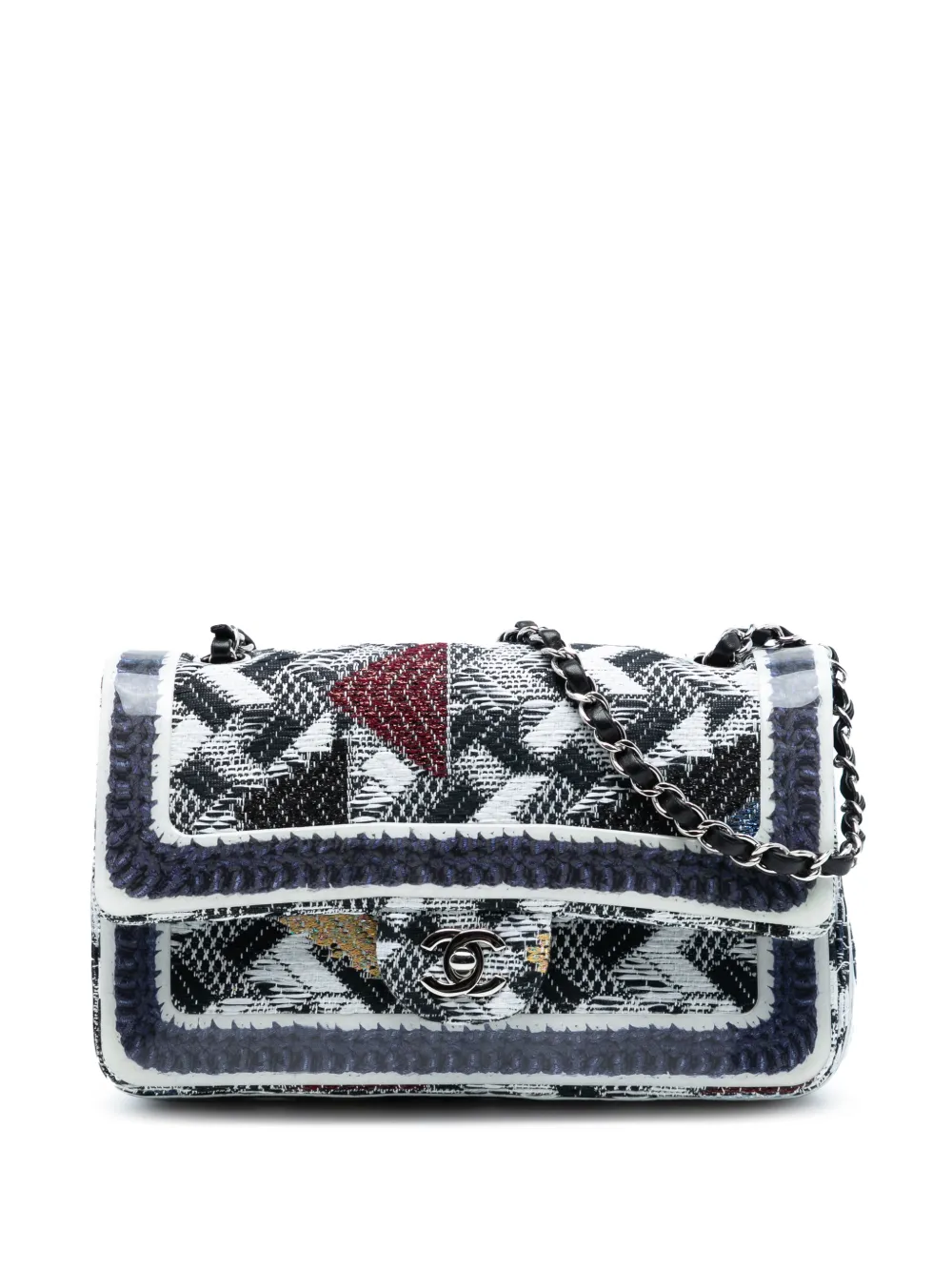 CHANEL Pre-Owned Borsa a spalla Double Flap media in tweed e silicone 2016-2017 - Blu