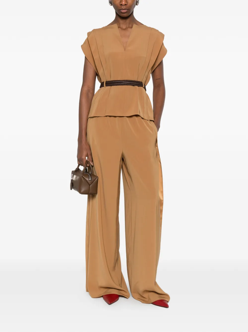  Max Mara Mxmabete Belted V-neck Top - Neutrals 