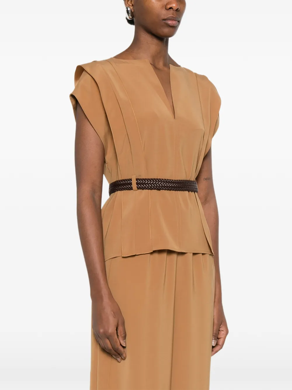  Max Mara Mxmabete Belted V-neck Top - Neutrals 