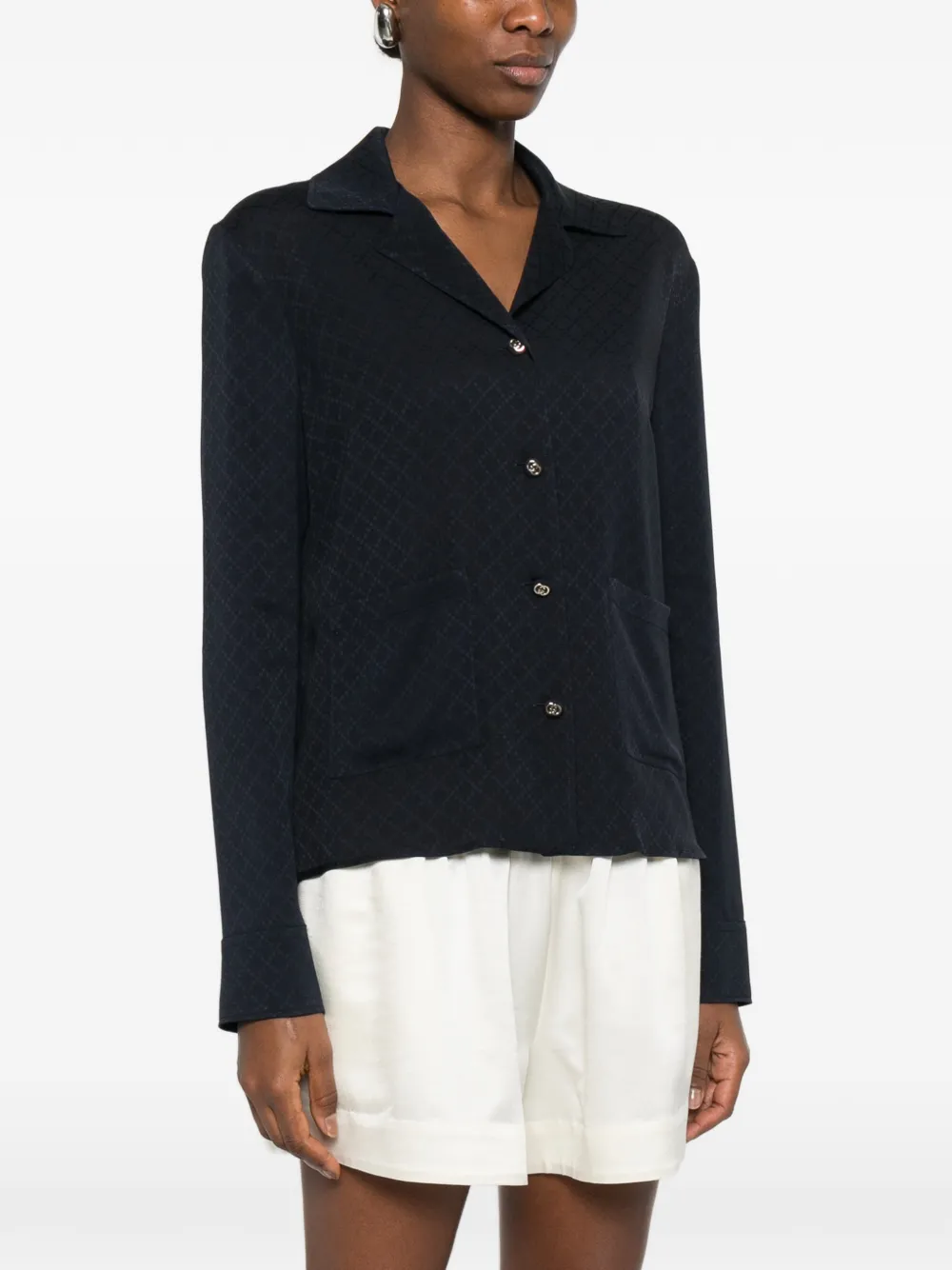  Gucci Diamond-pattern Buttoned Shirt - Blue 