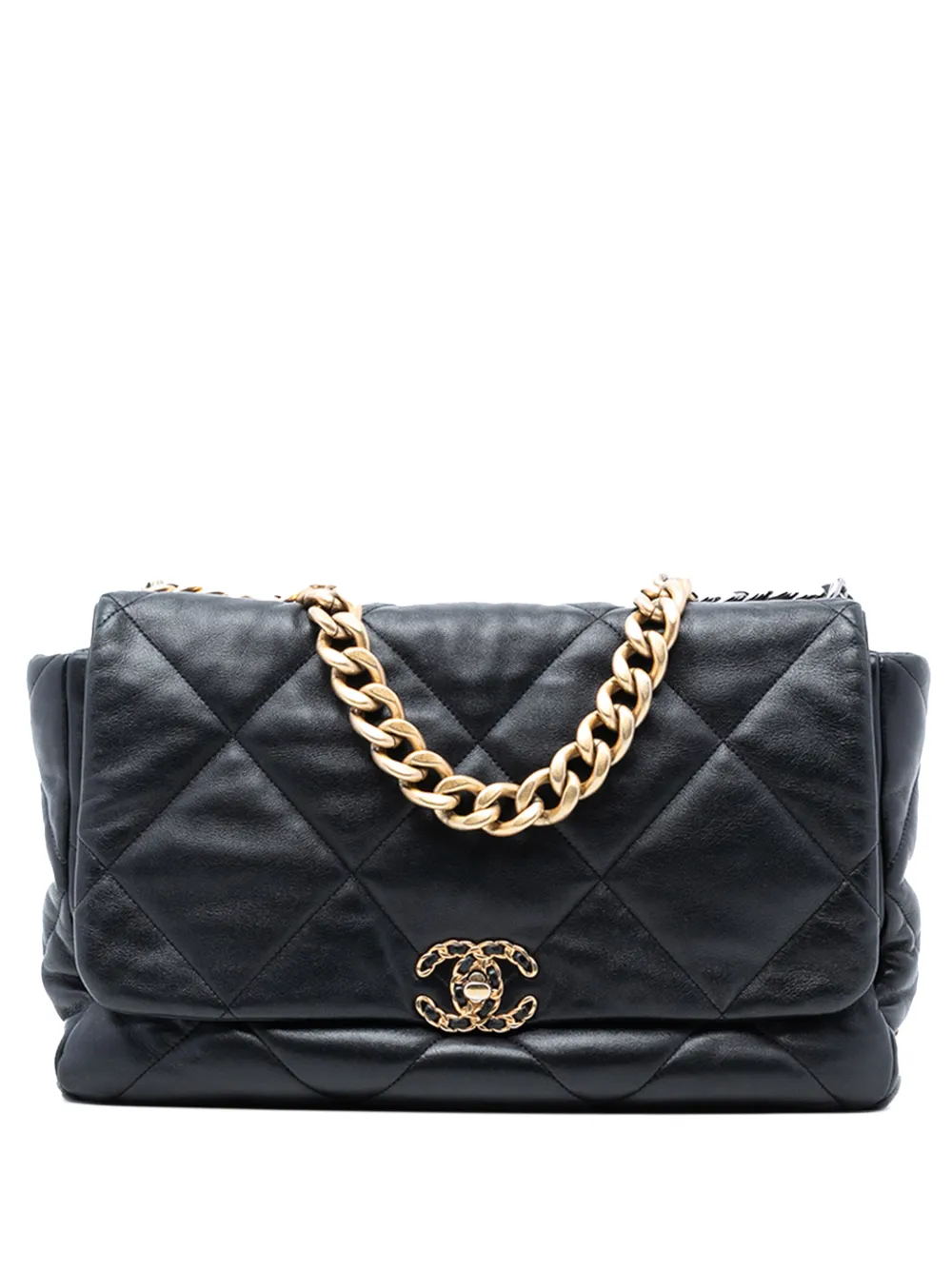 CHANEL Pre-Owned Borsa a tracolla 19 maxi in pelle di agnello con battente 2020 - Nero