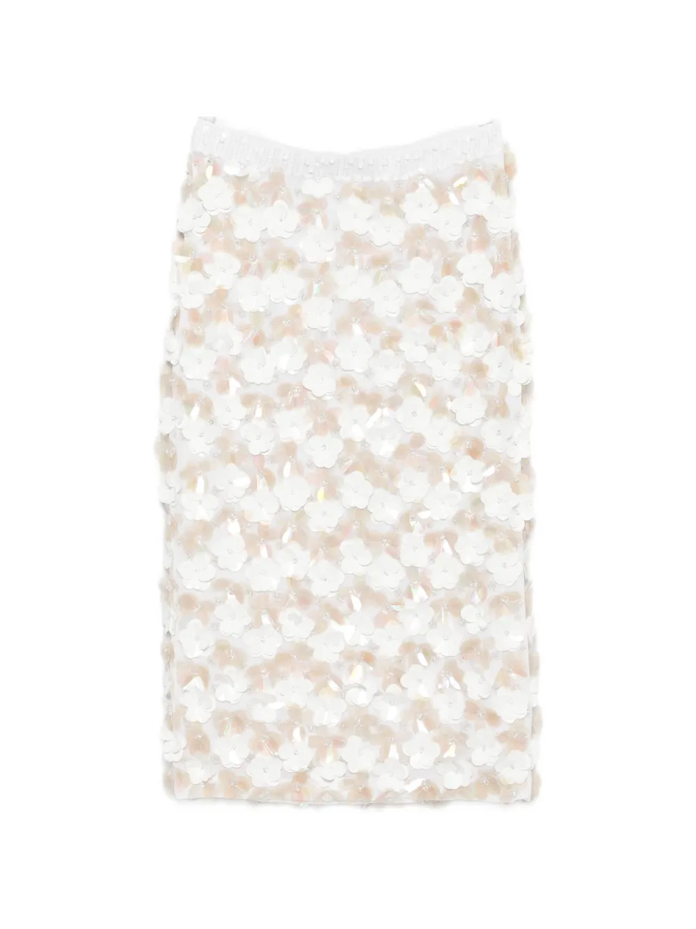P.A.R.O.S.H. floral-appliqué midi skirt - Bianco