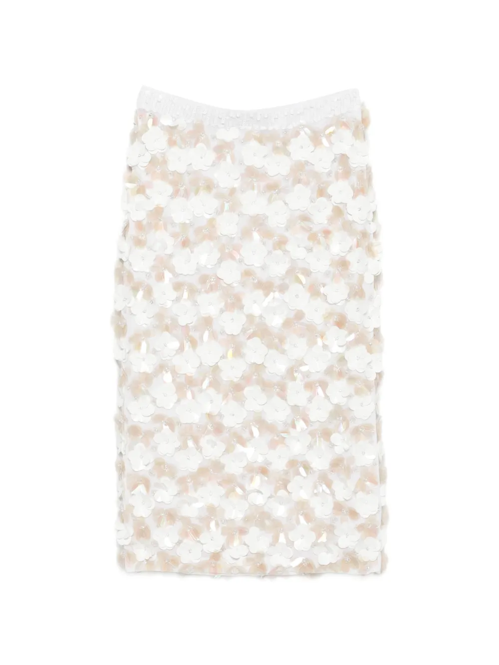P.A.R.O.S.H. floral-appliqué midi skirt - Bianco