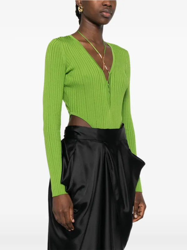 トップス ELISABETTA FRANCHI Elisabetta Franchi Ribbed V-neck Bodysuit | Green | FARFETCH GE