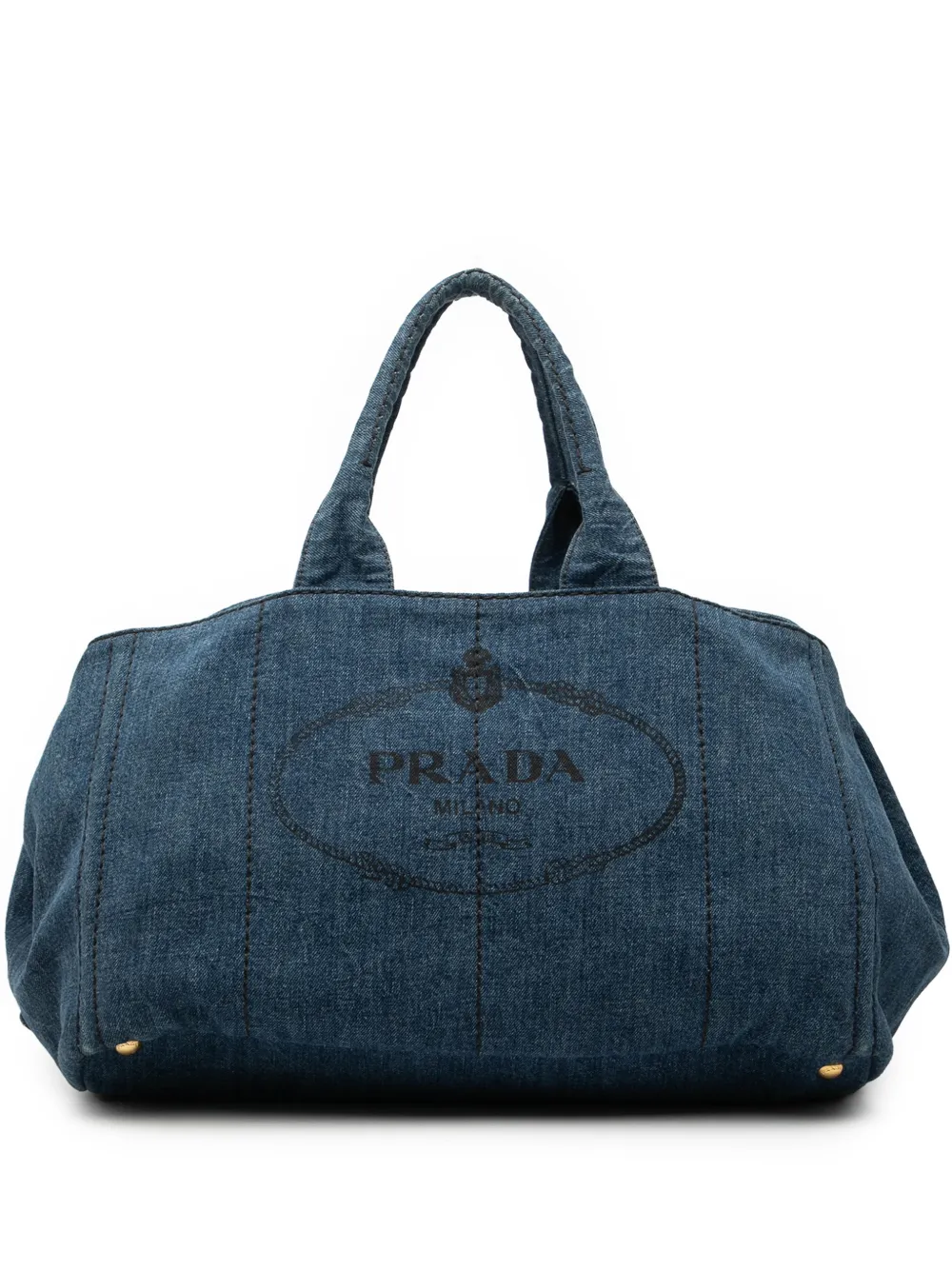 Pre-owned Prada 2010-2026 Large Denim Canapa Logo Satchel In Blue