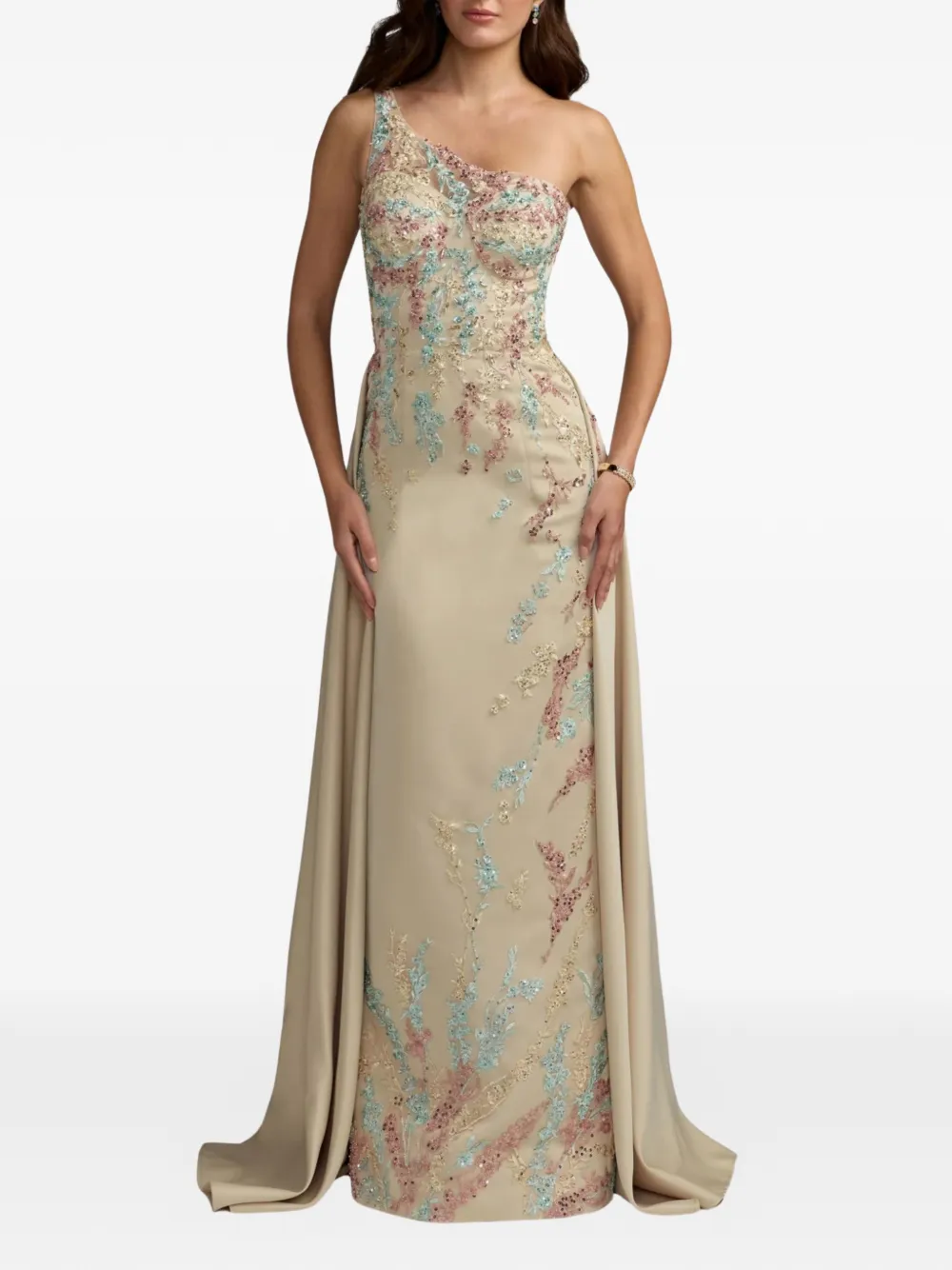 Mac Duggal one-shoulder maxi dress - Neutrals