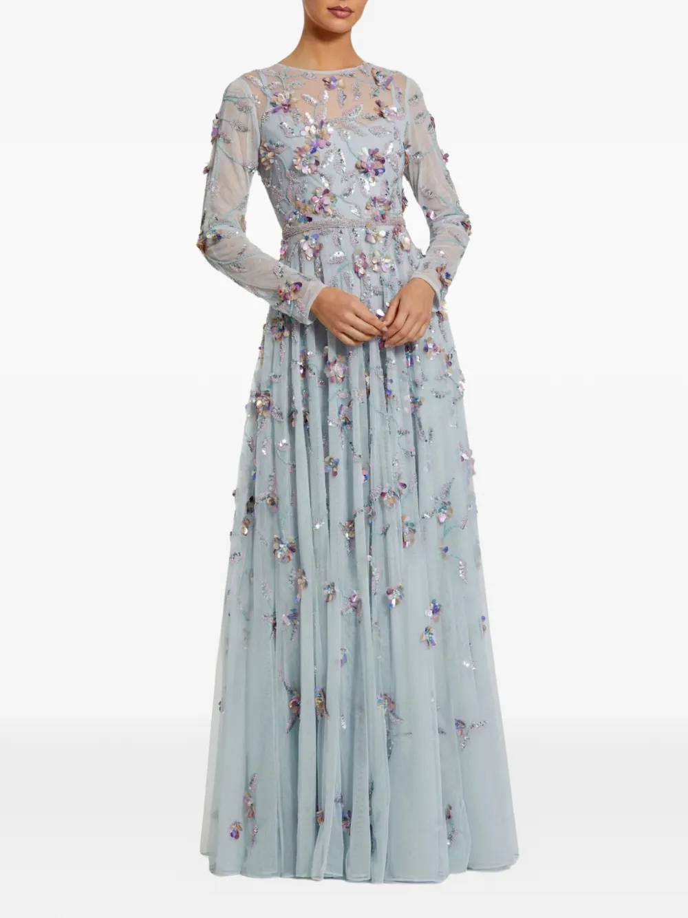 Mac Duggal floral-Embellished mesh maxi dress - Blu