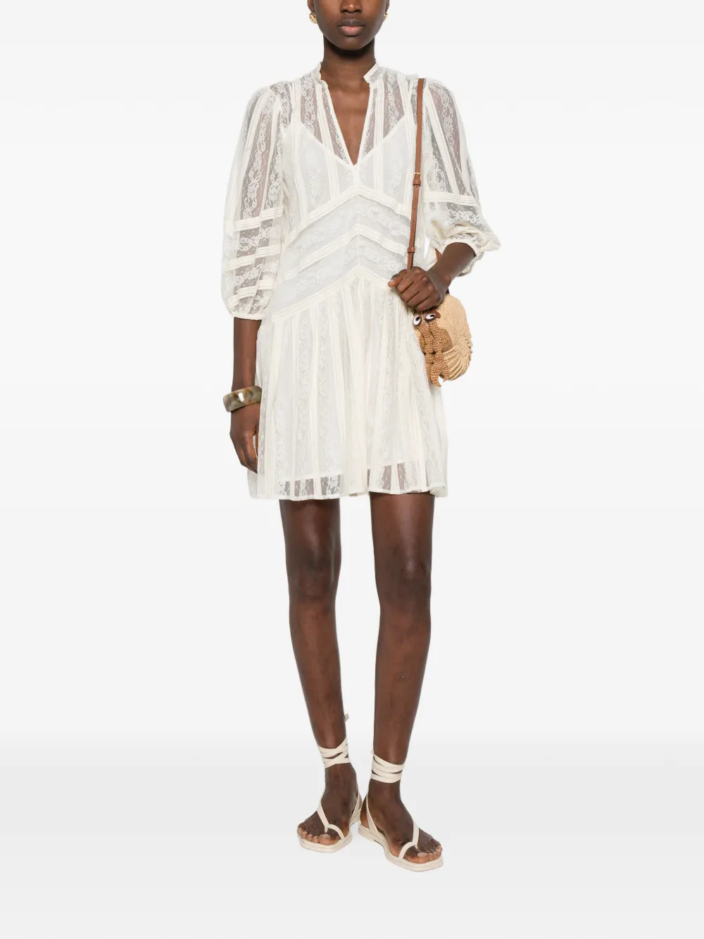 TWINSET Mini-jurk met V-hals en kant Beige