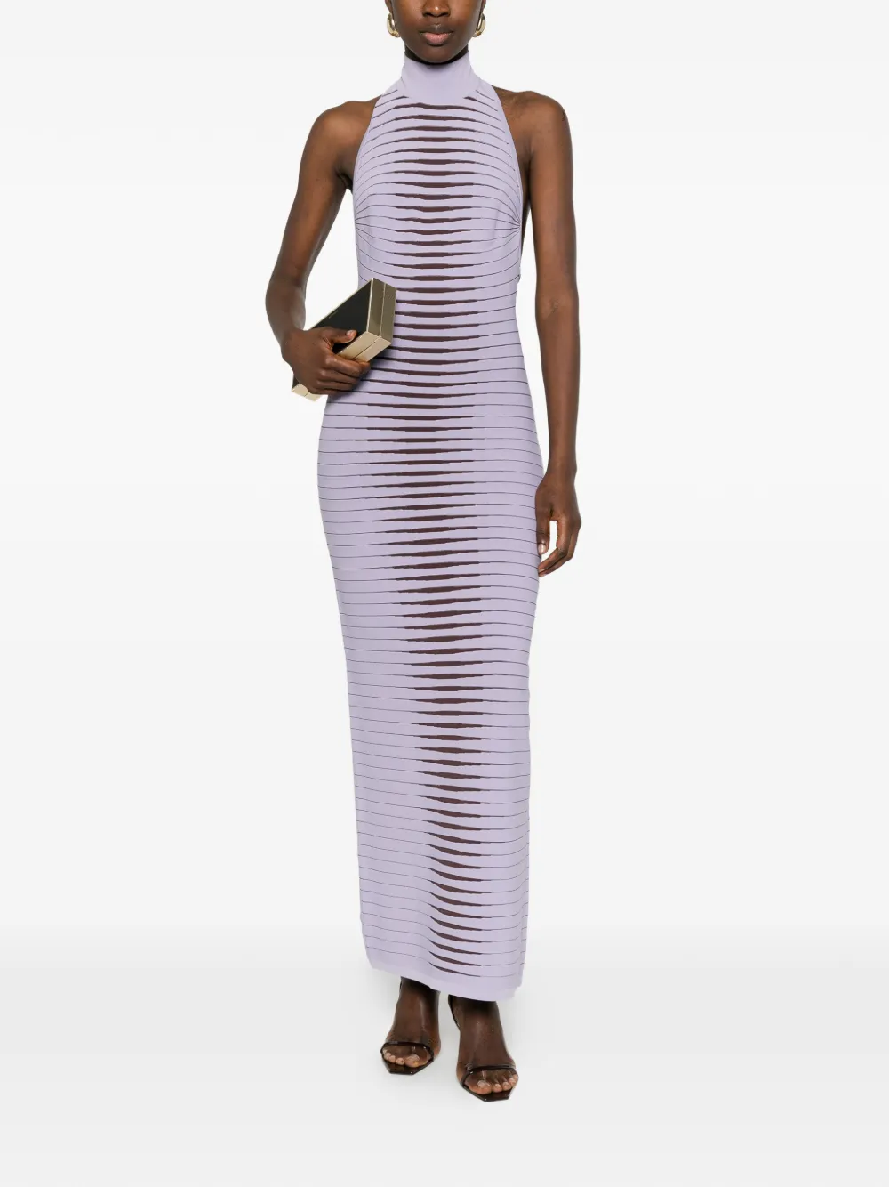  Elisabetta Franchi High-neck Striped Maxi Dress - Purple 