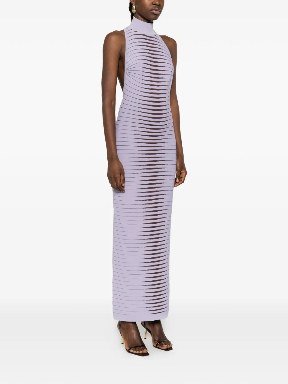  Elisabetta Franchi High-neck Striped Maxi Dress - Purple 