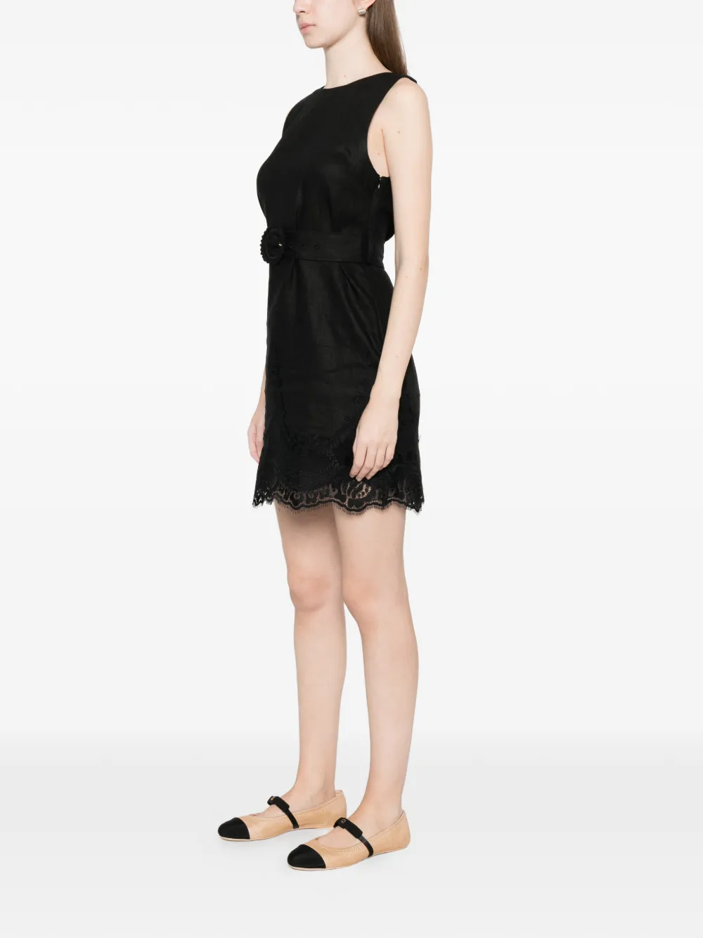 TWINSET Linnen mini-jurk met kant Zwart