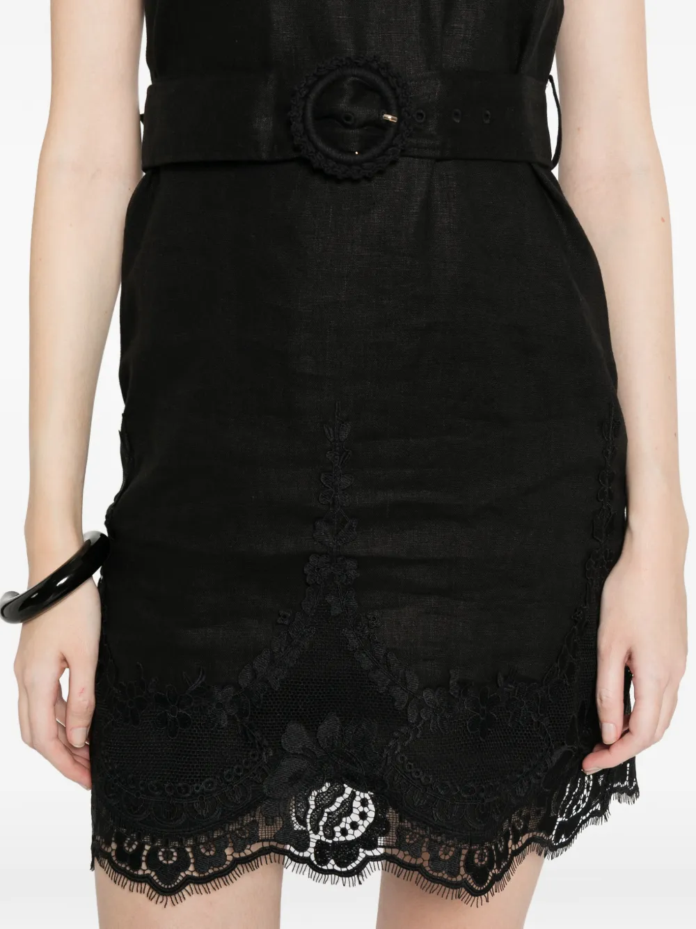 TWINSET Linnen mini-jurk met kant Zwart