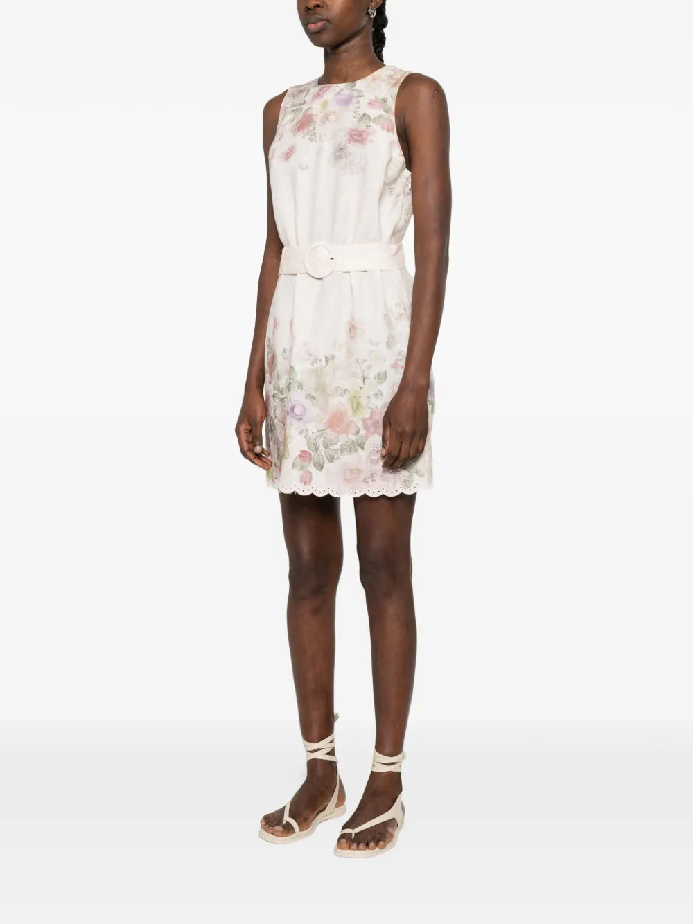 TWINSET Mini-jurk met bloemenprint en ceintuur Beige