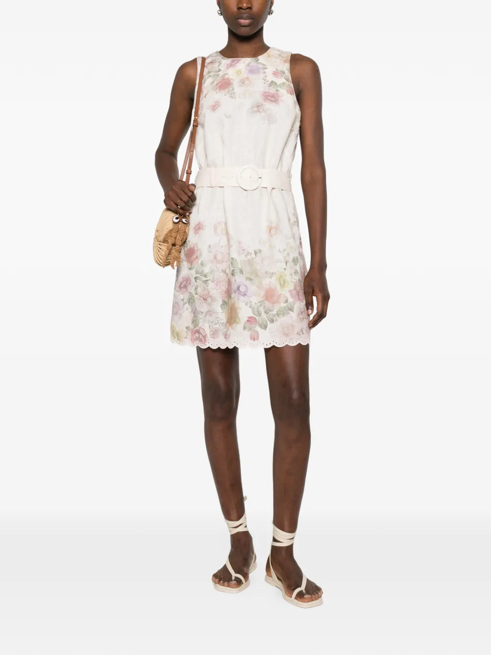 TWINSET Mini-jurk met bloemenprint en ceintuur Beige