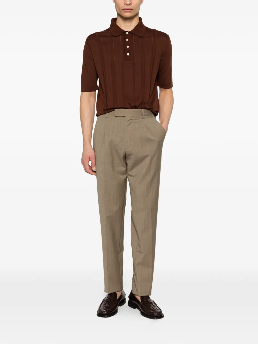Buttoned Ribbed Polo Shirt